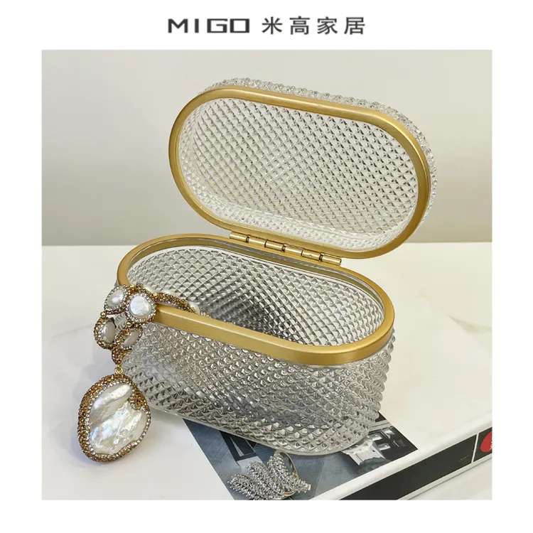 【米高家居】轻奢立体欧式浮雕透明玻璃首饰盒糖果缸收纳盒棉签盒