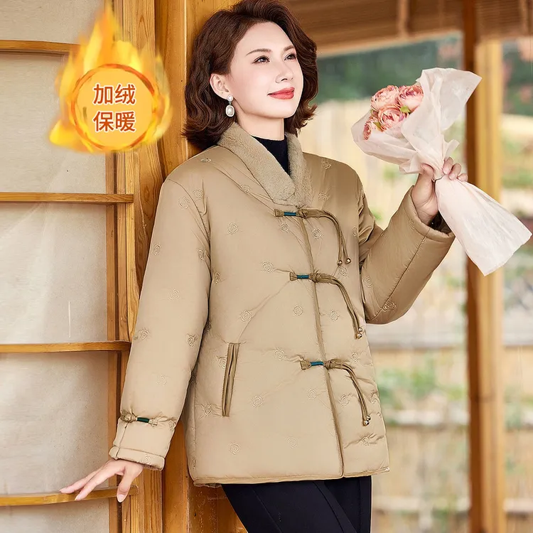国风妈妈冬季棉服外套洋气加绒加厚保暖中老年贵夫人40岁50女棉袄
