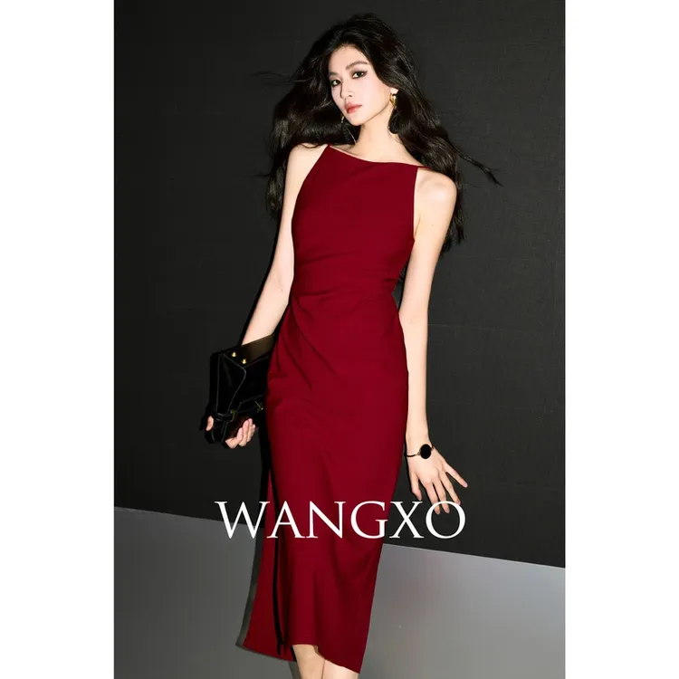 WANGXO【王妃裙】一字肩无袖开叉长裙200297Z