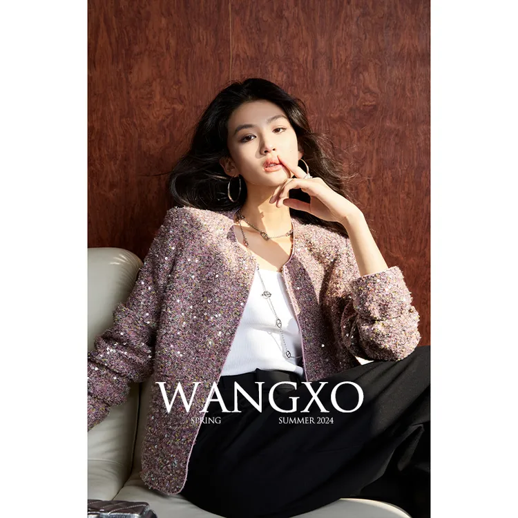 WANGXO 亮片粗花呢圆领小香风外套2312103Y