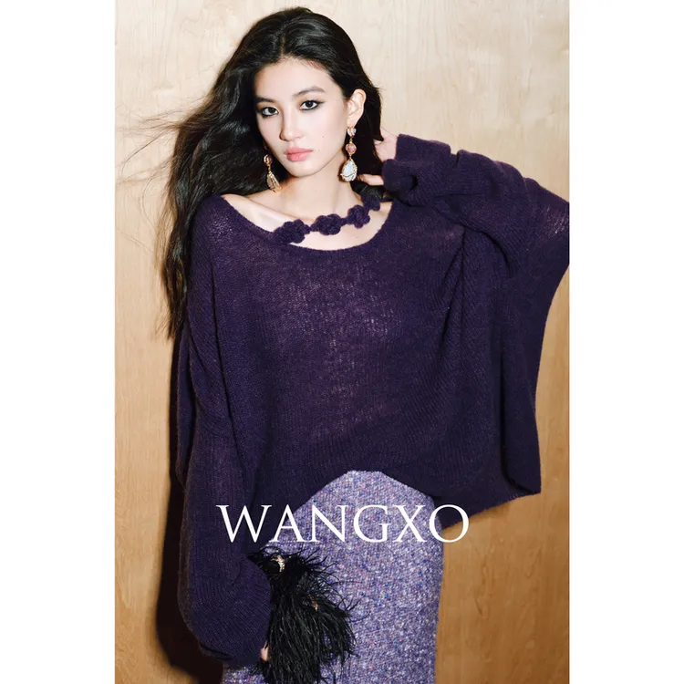 WANGXO 手工勾花马海毛慵懒针织毛衣 2401156W