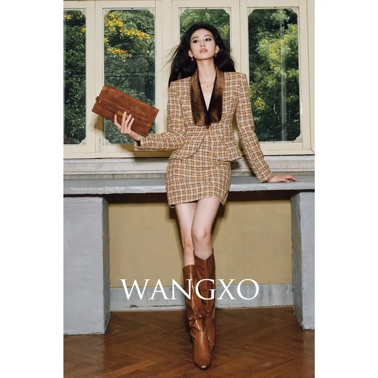 WANGXO 重工金丝格收腰小香风套装  243801W/243801W-1