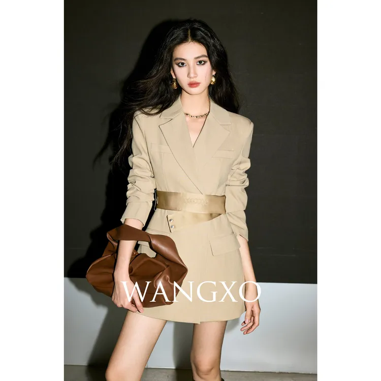 WANGXO 英伦风收腰显瘦西装连衣裙 2311019Y
