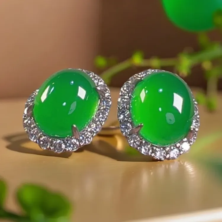 天然高冰古风透白月光玉髓绿玉髓耳钉新中式日常耳饰B145直播