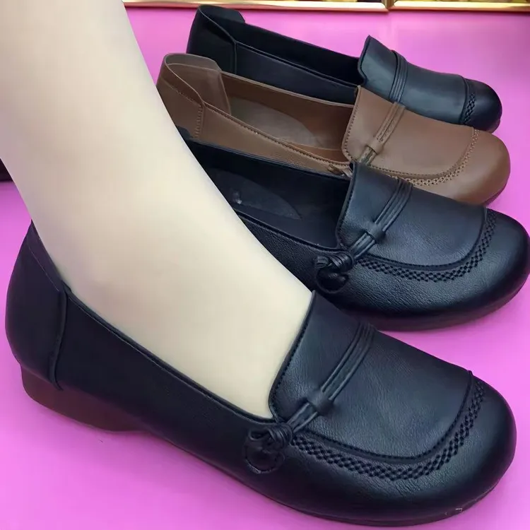 女鞋春秋皮鞋时尚软面女士单鞋一脚蹬平底妈妈鞋豆豆鞋鞋新款