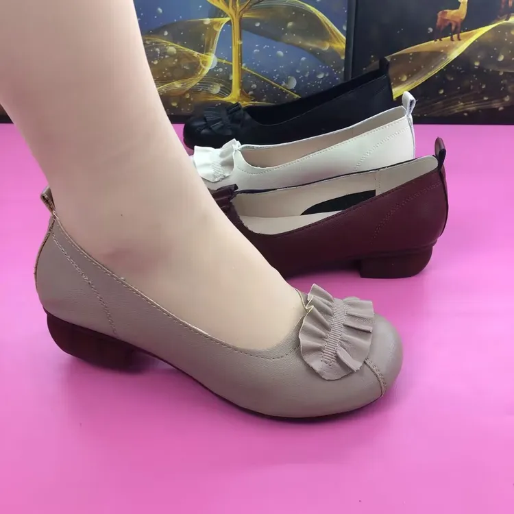 鞋子夏季低跟软底单鞋女春百搭软面皮软皮浅口鞋时尚轻便软底女鞋