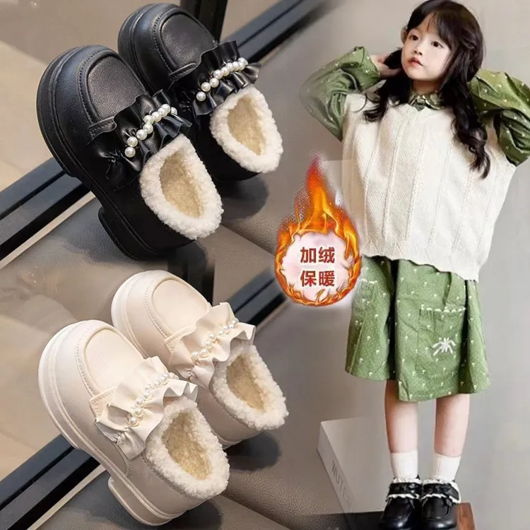 女童亲子鞋时尚洋气百搭美拉德保暖公主毛毛鞋软底防滑加绒棉鞋