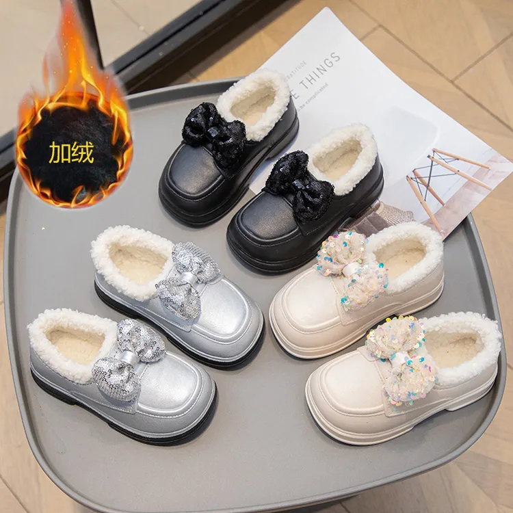 新款亲子大棉鞋洋气百搭女童大棉保暖公主毛毛鞋软底防滑加绒棉鞋