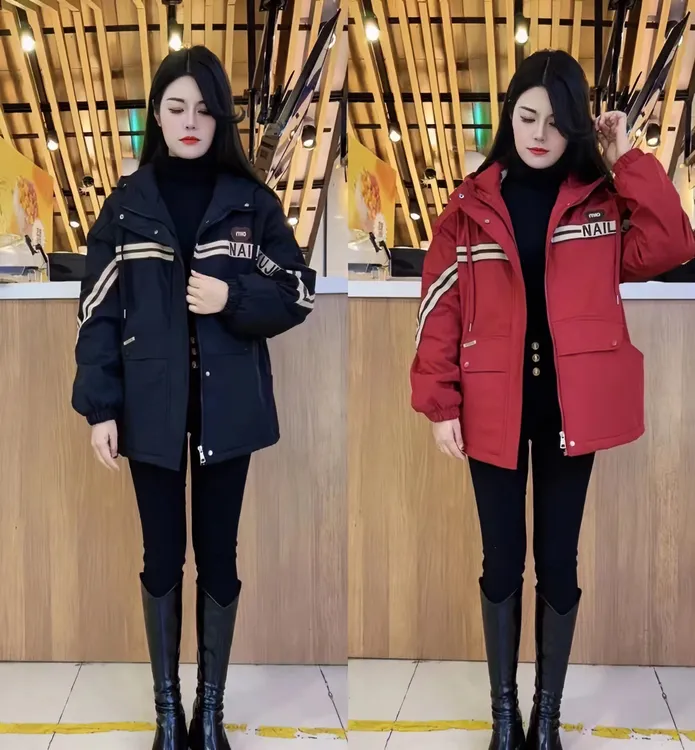 韩版加绒保暖女士棉服外套休闲时尚防风加厚百搭宽松连帽冲锋衣