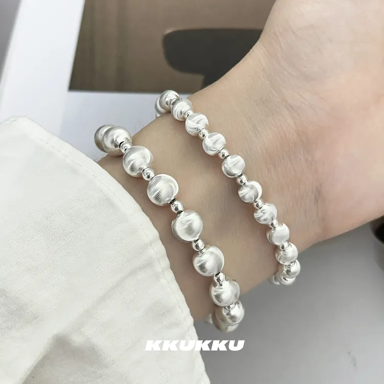 KKUKKU 925银合成锆石手镯 无限搭系列猫眼拉丝手链缎面金属光泽