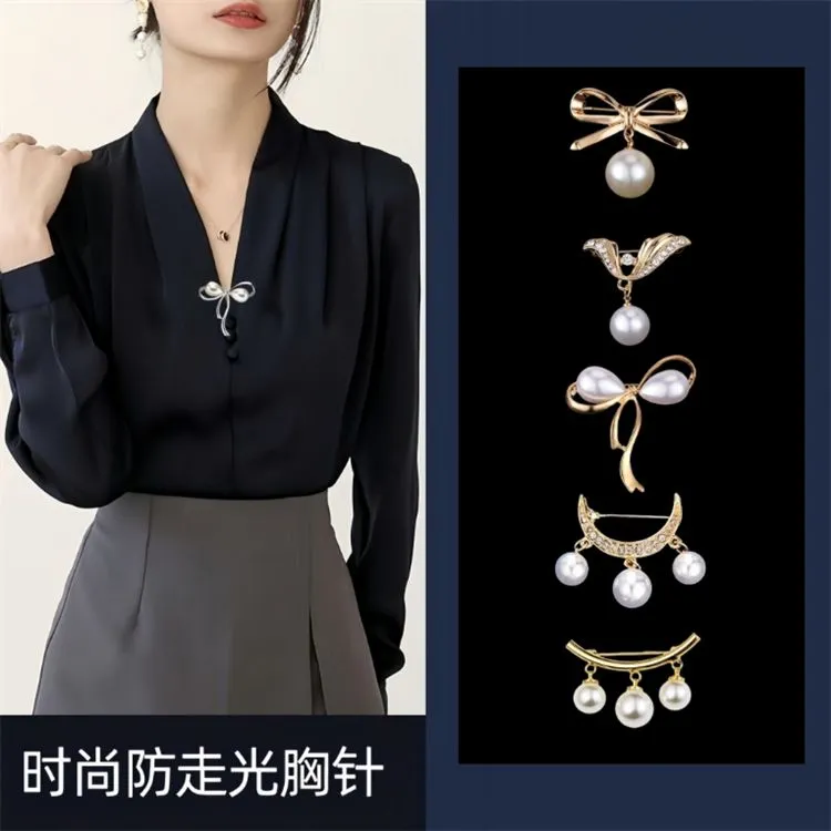 合金仿珍珠胸针 精致防走光胸针女领口缩小神器高档胸花固定衣服