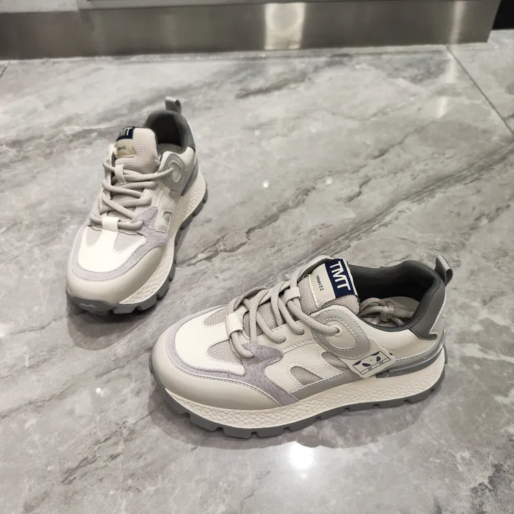 ins潮2024春季新款百搭拼色休闲运动跑步阿甘鞋真皮厚底拼色牛皮