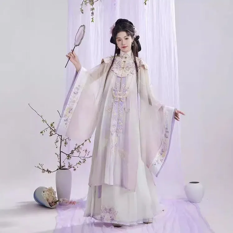 春夏新款【栩栩】汉服明制立领长衫云肩齐腰马面裙重工刺绣簪花