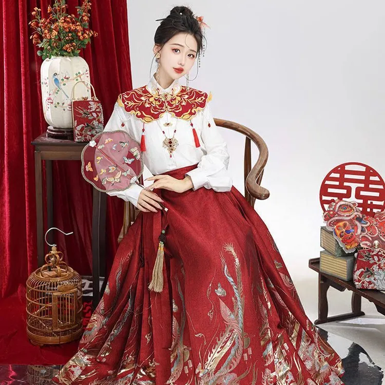 新中式红色织金马面裙【结缘】绣花云肩敬酒订婚服女成人汉服套装