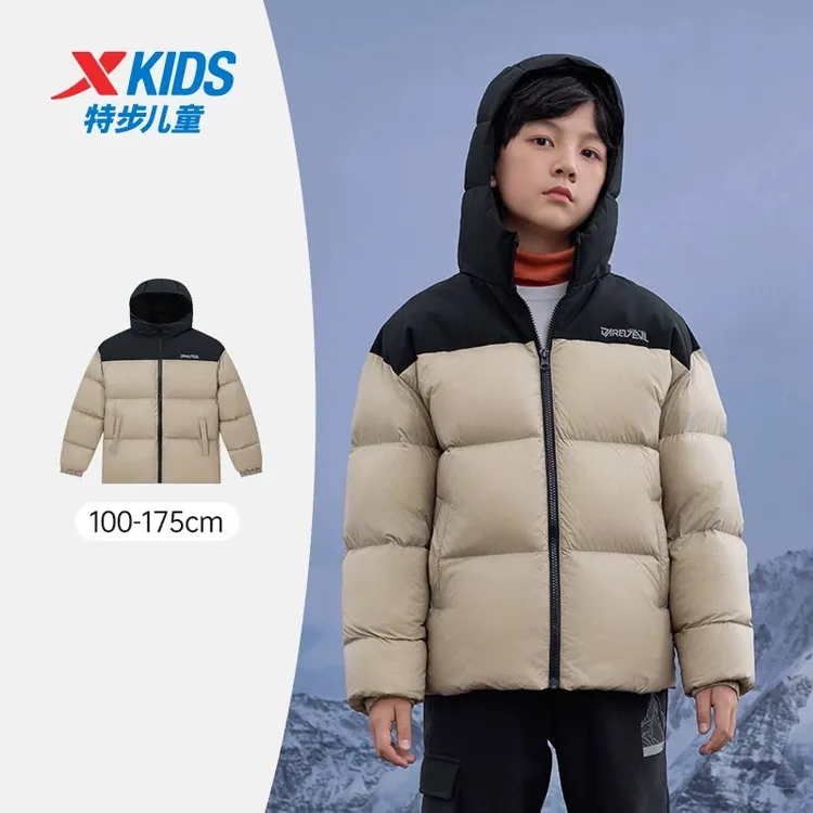 【绒铠甲】特步儿童中大童高蓬保暖柔软鸭绒三防羽绒服676426199023