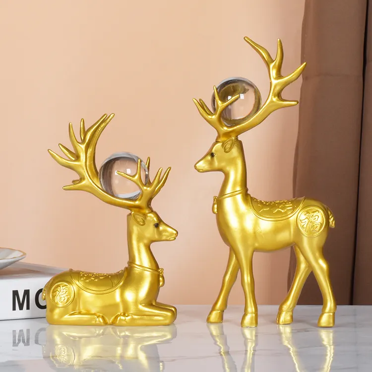 招财鹿摆件轻奢高档创意酒柜装饰品客厅办公桌面家居乔迁新居礼品