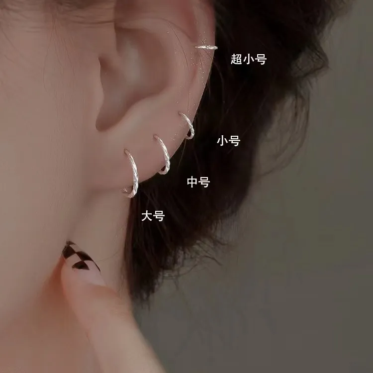 足银耳饰 s999纯银耳圈女复古迷你简约连扣耳环养耳洞耳骨圈耳饰