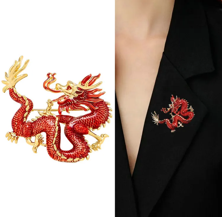 锌合金胸针 红色国潮小金龙胸针中国风喜庆龙年配饰品时尚胸花
