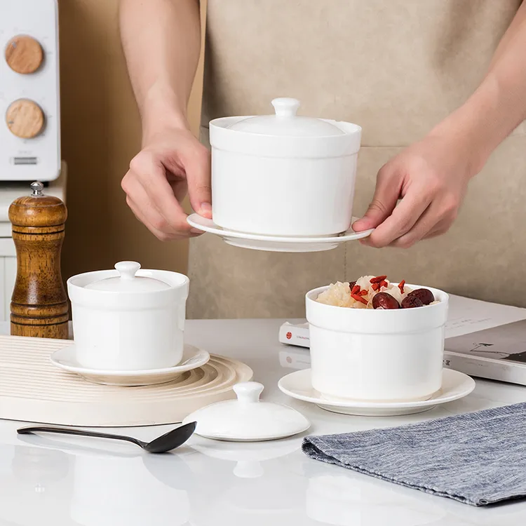 商用陶瓷纯白隔水炖盅骨瓷汤盅带盖燕窝甜品补品蒸蛋沙县炖盅