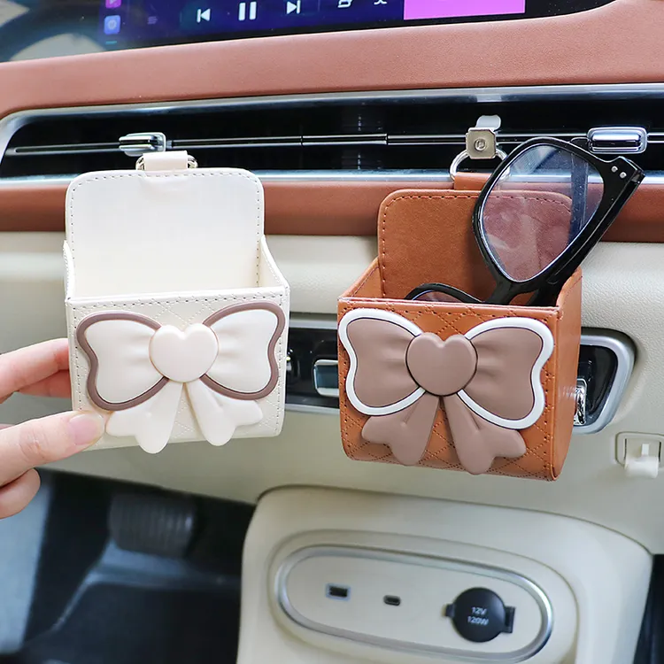 2024新款汽车收纳袋挂袋装饰创意蝴蝶结车载出风口收纳盒置物袋女