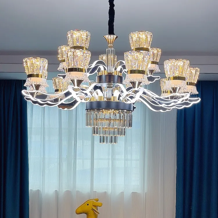 超亮水晶灯客厅灯现代轻奢主灯简约大气吊灯别墅新款客厅大灯