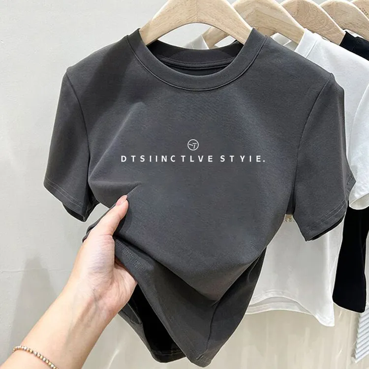 磨毛秋冬季加厚正肩短袖T恤女高腰时尚潮减龄百搭上衣内搭打底衫