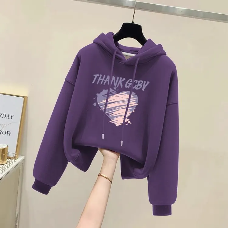 设计感小众秋冬新款2025加绒加厚套头连帽卫衣女短款宽松韩版外套