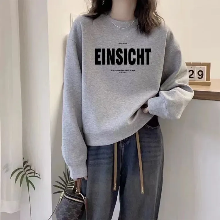 秋冬季爆款圆领卫衣女士新款欧货宽松休闲套头长袖纯棉打底衫上衣