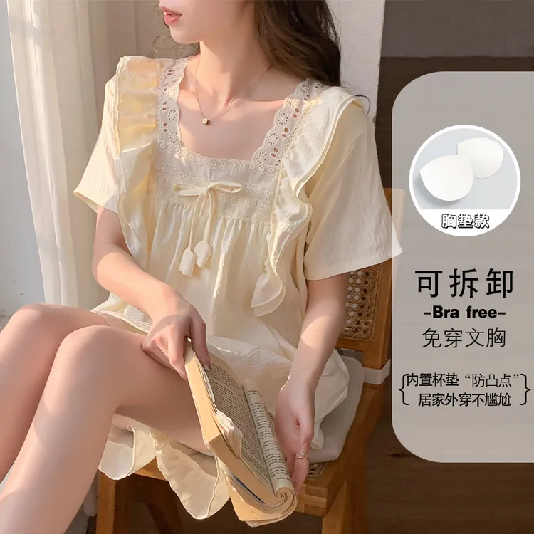 夏季新款睡衣女薄款带胸垫公主风慵懒宫廷奢华感可外穿家居服套装