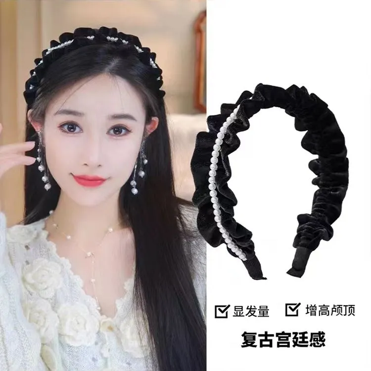 丝绒褶皱发箍简约气质黑色发卡日韩优雅气质头箍淑女洋气发窟发饰