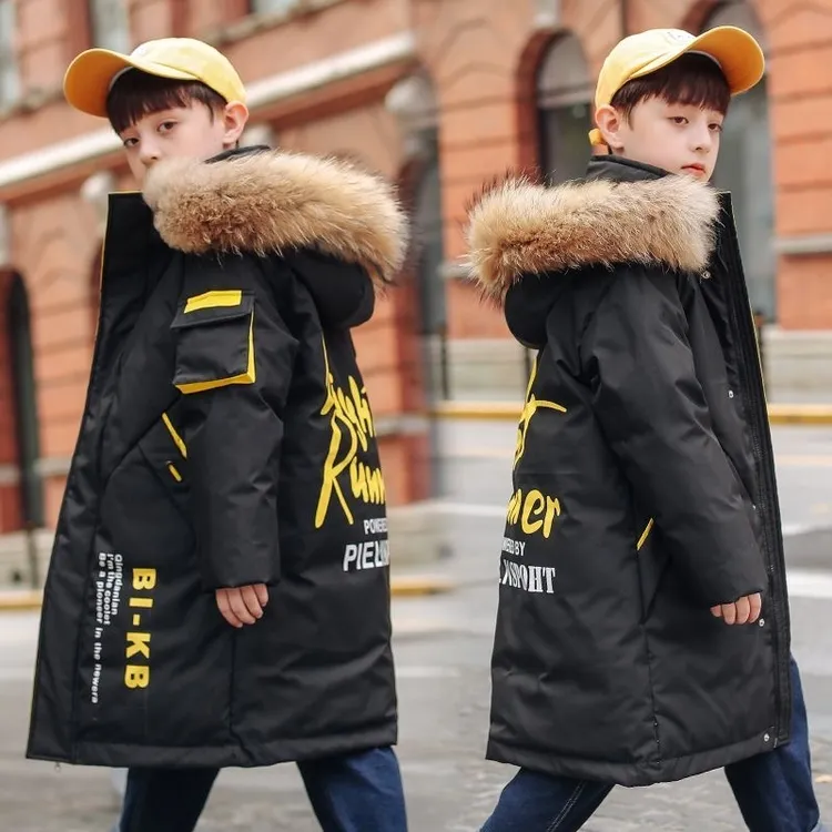 儿童羽绒服男童中长款中大童2023新款韩版加厚洋气童装羽绒外套潮