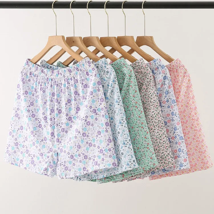 女士平角家居裤中老年妈妈棉高腰四角短裤头加肥大码奶奶宽松