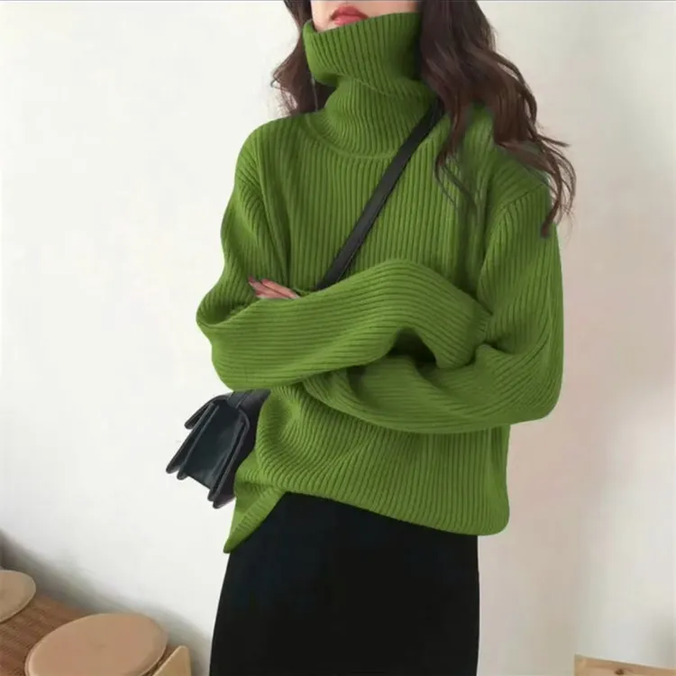 加厚款冬季高领毛衣女宽松慵懒风洋气坑条外穿内搭显瘦打底衫8003