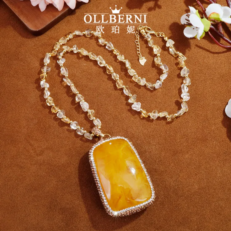 铜合金项链 时尚手工气质轻奢百搭复古长款黄色优雅项链-2004