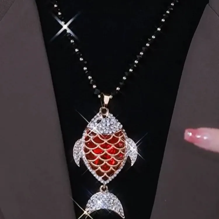 铜合金项链 气质轻奢装饰百搭秋冬红色长款小众坠链项链饰品彩色