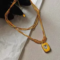 钛钢项链 金色方牌几何爱心吊坠项链女蛇骨链秋冬锁骨毛衣链配饰