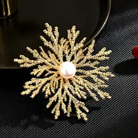 铜合金胸针 铜合金仿珍珠胸针 高级感金色雪花胸针809-2677E