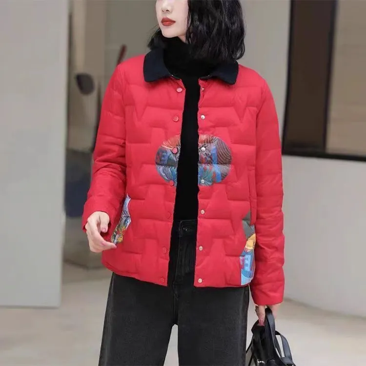 冬季新款新中式花好月圆国风时尚气质短款羽绒服8602