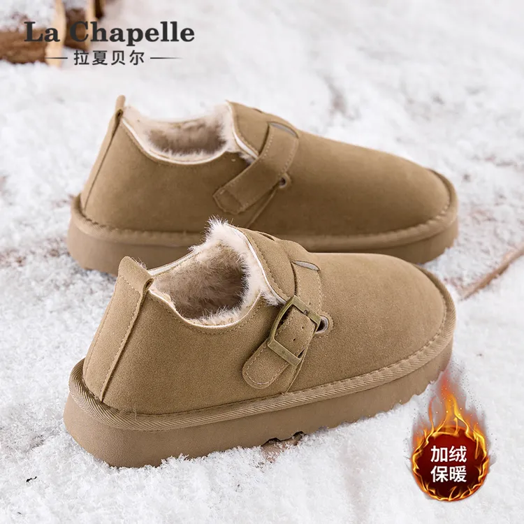 拉夏贝尔勃肯鞋冬女款2025新款爆款加绒厚底增高暖鞋棉鞋豆豆鞋女