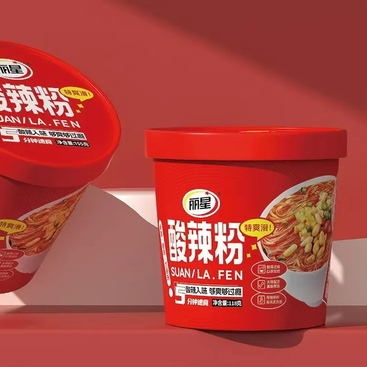 丽星，经典红桶酸辣粉708桶6桶，冲泡即食