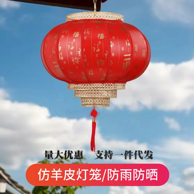 （接电圆）户外防水大红灯笼大门阳台别墅装饰吊灯春节过年福字灯笼