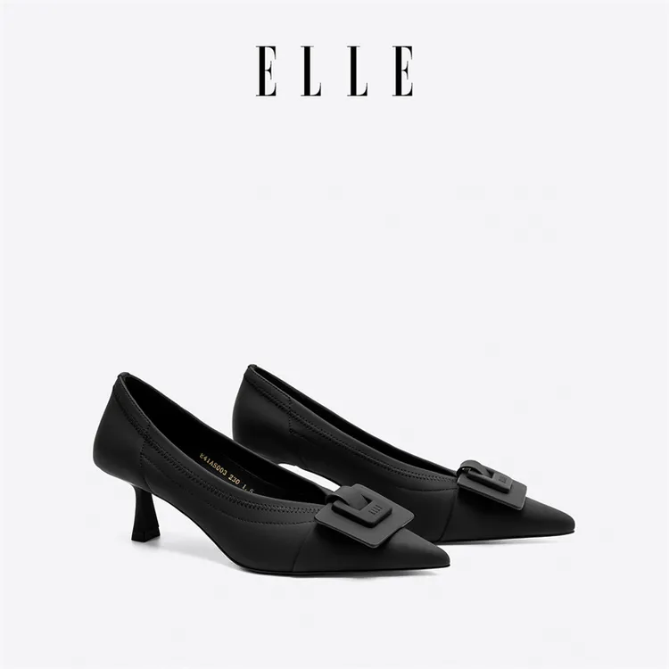 ELLE仙女风法式尖头浅口单鞋女款2025年秋季新款气质百搭女士跟鞋