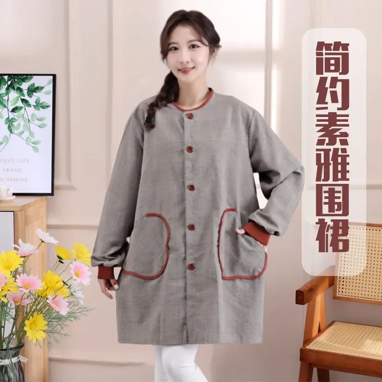 洋气长袖棉布围裙小香风罩衣厨房做饭耐穿透气女上班松弛感工作服