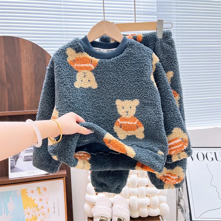 七色珊瑚绒女童睡衣套装