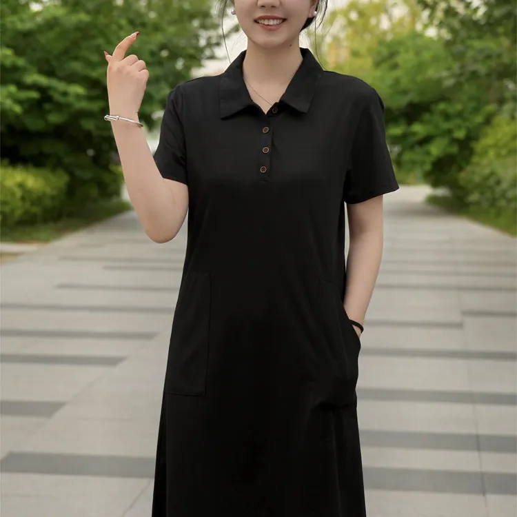 【赠运费险】2025夏季polo领修身显瘦遮肚气质休闲连衣裙妈妈女裙
