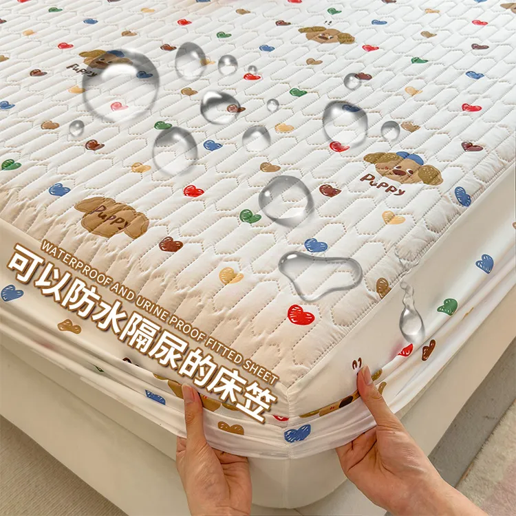 高档印花夹棉新床笠席梦思床垫保护套防水隔尿床罩床单全包防尘罩