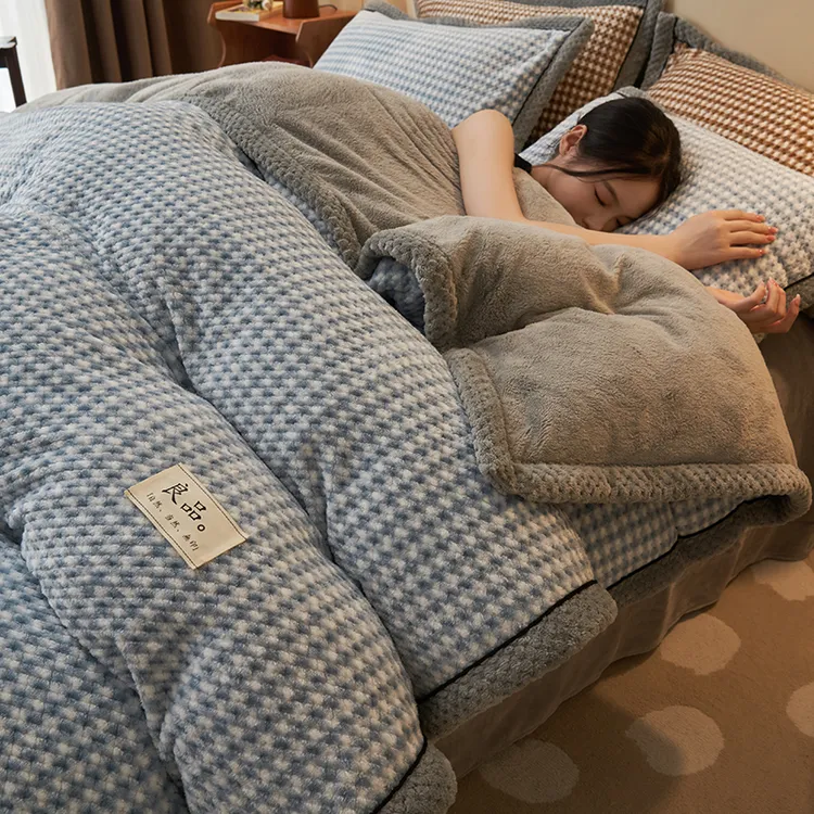 加厚牛奶绒珊瑚绒床上四件套加绒法兰绒保暖床单被套三件套秋冬季