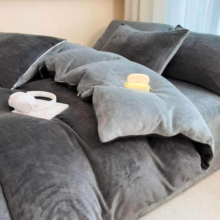 牛奶绒床上四件套冬季珊瑚绒加厚保暖法兰绒加绒被套床单三件套