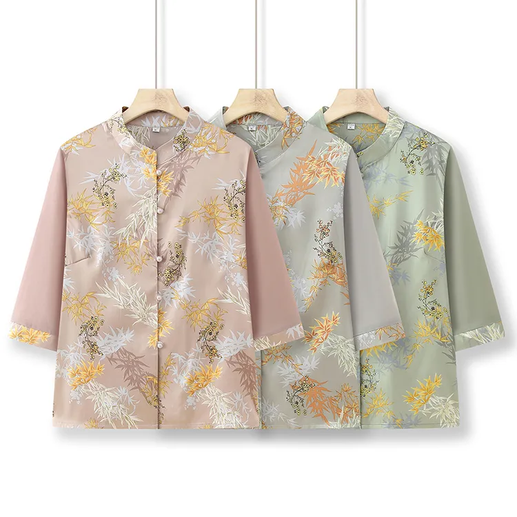 洋气显瘦夏季妈妈小衫薄款新中式中老年奶奶上衣