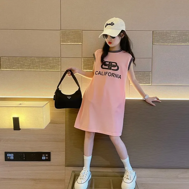 女童夏季T恤裙2025新款儿童网红背心裙女宝宝洋气夏装童装连衣裙